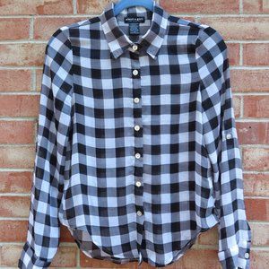Black & White Check Chiffon Button-Up